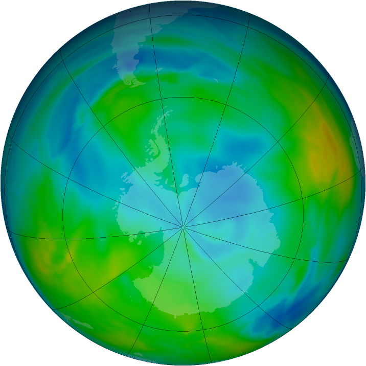 Antarctic ozone map for 08 June 2005